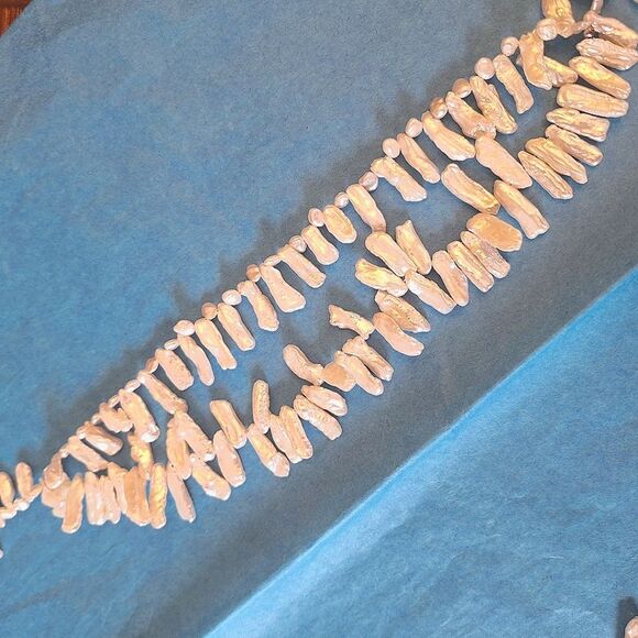 Freshwater Stick Pearl Necklace and Earrings Set Vintage 1980s T-Clasp - Picture 8 of 14